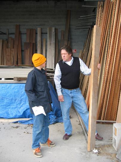 IMG_4947.jpg - The boss (Mr. Mizel himself) went out the the shed with me to pick a less expensive piece of wood.  He ended up giving me the "science project" discount on this beautiful chunk of 8/4 English Walnut.