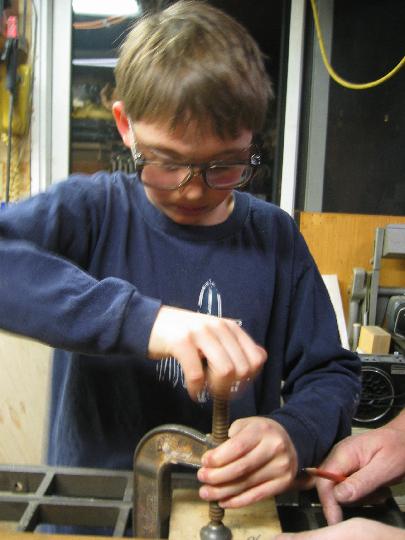 IMG_4993.jpg - Clamping a brace on the saw table to keep the fence from moving.