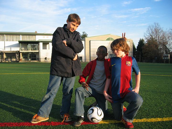 IMG_5096.jpg - David, Colin and Cole and the famous world cup soccer ball.  Each will kick this ball and two alternate balls for a subjective test.